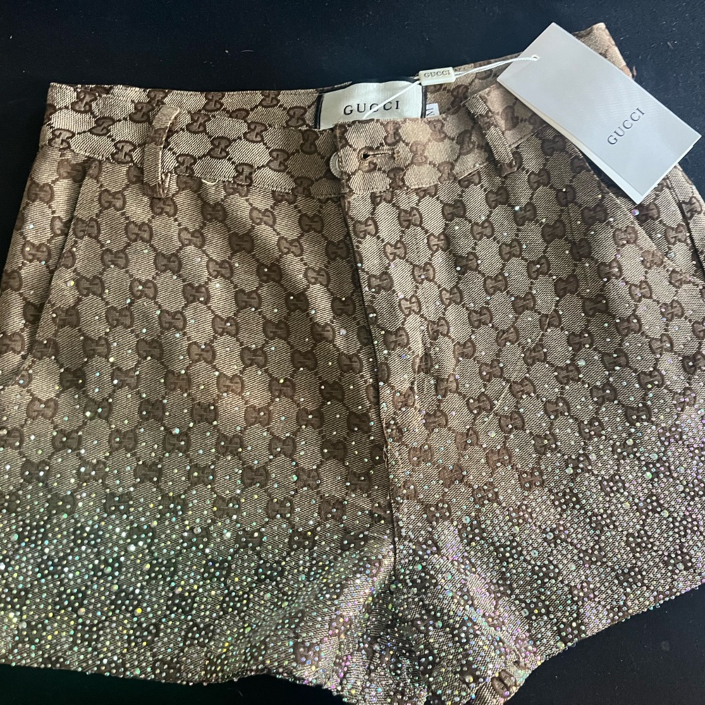 Gucci Tan and Gold Sparkle Shorts